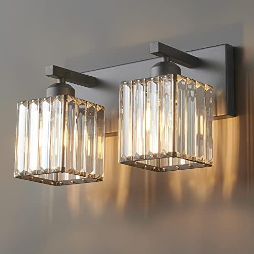 Modern 2-Light Black Crystal Bathroom Vanity Wall Light