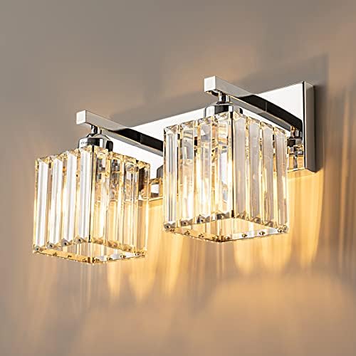 Modern 6-Light Chrome Crystal Bathroom Vanity Wall Light