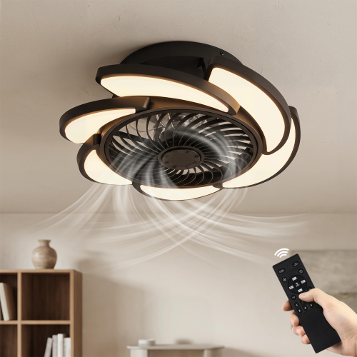 17-Inch Black Aluminum & Iron Bladeless Ceiling Fan with Light