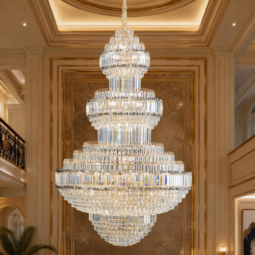 Large Crystal Chandelier 48-Inch Gold Modern Light Fixture - High Ceiling Foyer Lighting Fixtures Ceiling Empire Chandelier - Luxury Entryway Dining Room Hotel Lobby LED Chandelier 51 Lights Incl - Glass