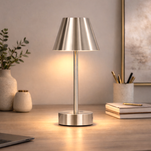 Elegance Rechargeable LED Table Lamp, Brushed Nickel Metal, 10.5"