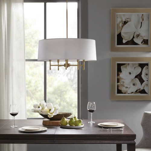 24-Inch 5-Light Gold Chandelier with White Cotton Drum Shade