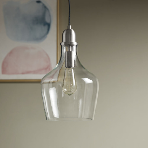 Silver Bell-Shaped Glass Pendant Light, 9-Inch Wide Fixture