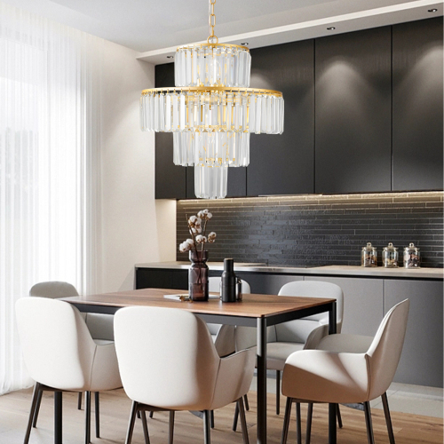 20-Inch Gold Iron 4-Tier Crystal Chandelier for Living Spaces