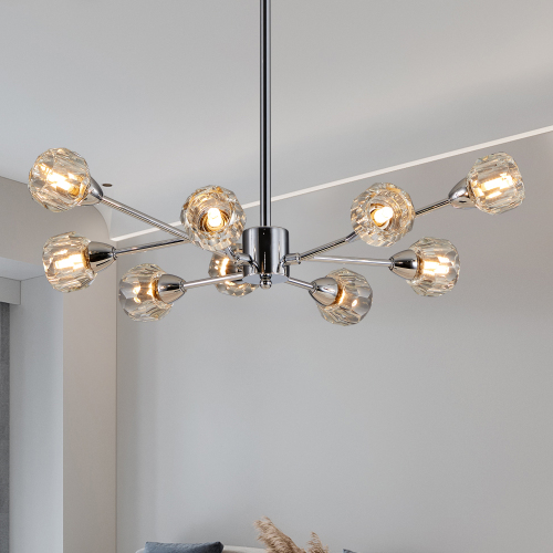 28-Inch Modern Crystal Chandelier, 9-Light Chrome Iron Fixture