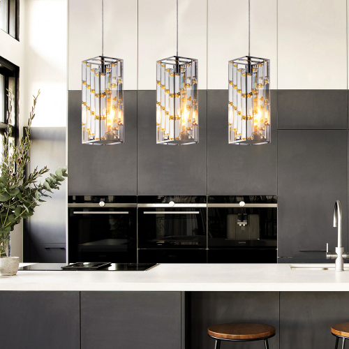 Modern 4-Inch Chrome Crystal Pendant Light, 3-Pack, Adjustable