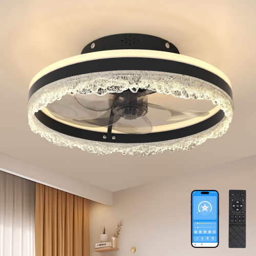 16-Inch Black Iron Quiet Ceiling Fan Light with Hidden Blades