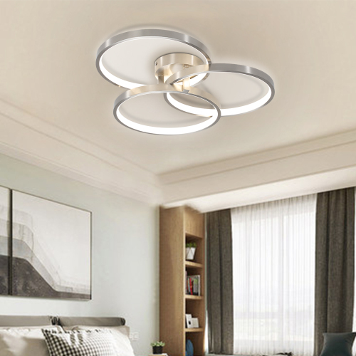 20-Inch Dimmable 3-Ring LED Ceiling Light, Nickel Acrylic & Aluminum