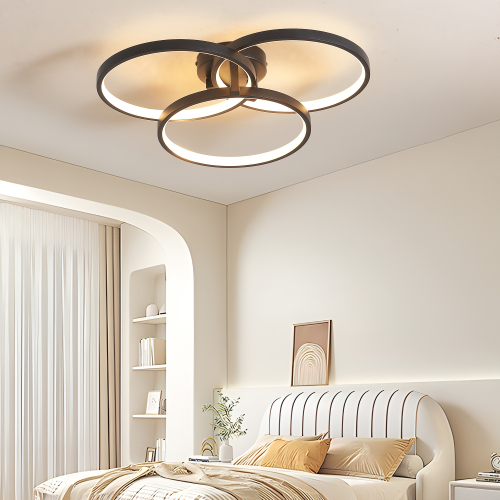 20-Inch Black 3-Ring LED Flush Mount Ceiling Light, Aluminum Crystal