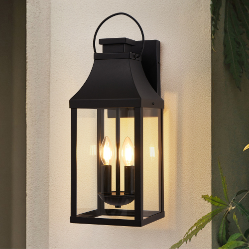 20-Inch Modern Black Iron 2-Light Outdoor Wall Lantern Sconce
