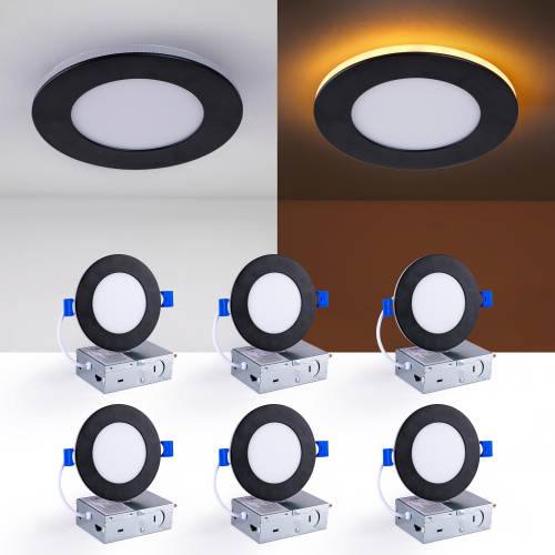 6-Pack 4-Inch Black LED Recessed Lights, Dimmable Acrylic and Iron