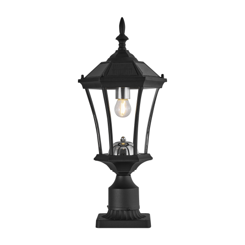Black Aluminum Solar Post Light with Pier Mount, Dusk-to-Dawn