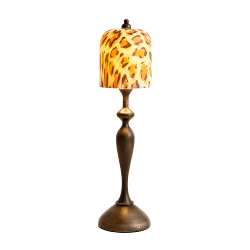 Bronze Gourd Table Lamp with Leopard Print Ceramic Shade, 11.8 in