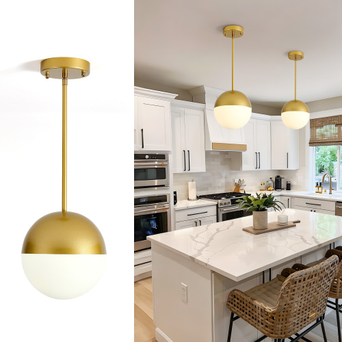 2-Pack Brushed Gold Iron Pendant Lights with Milky Globe Shades