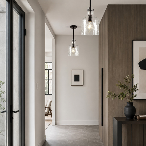 Black Iron 7-Inch Hammered Glass Pendant Light for Kitchen Island