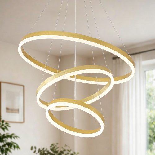 Modern Gold Three-Ring LED Chandelier in Acrylic and Aluminum