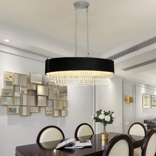 39-Inch Modern Black, Chrome & Transparent 8-Light Crystal Chandelier