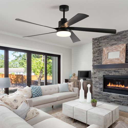 65-Inch Black Iron 5-Blade LED Ceiling Fan with Remote Control