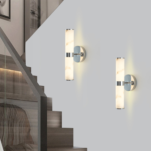 13.8-Inch Chrome Iron Wall Sconces with Resin Marble-Look Accent, Set of 2