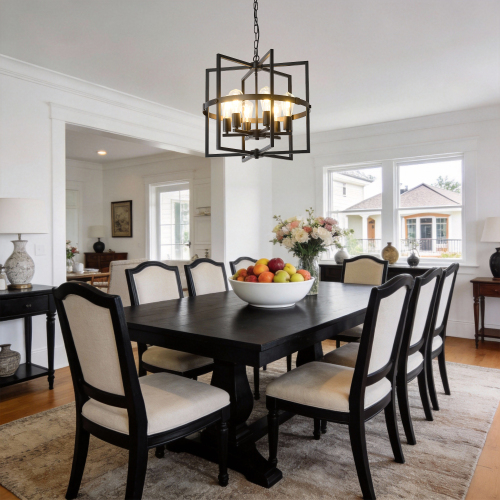 6-Light Matte Black Metal Tiered Farmhouse Lantern Pendant