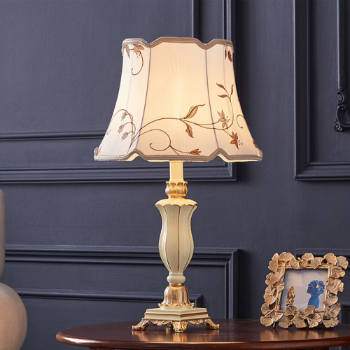 Beige Patterned Gauze 20.5-Inch Resin Table Lamp for Bedside
