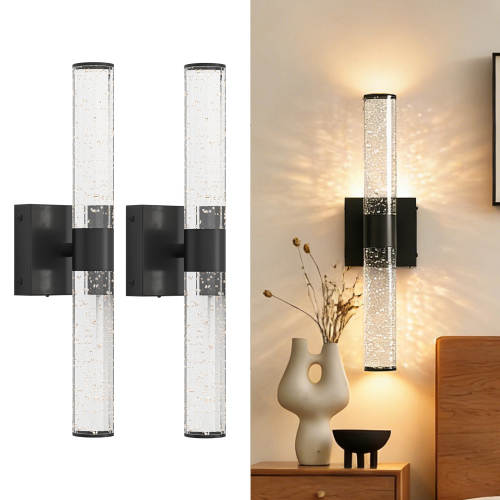 Set of 2 Modern Black Metal LED Bathroom Vanity Lights, 15.7 Inch