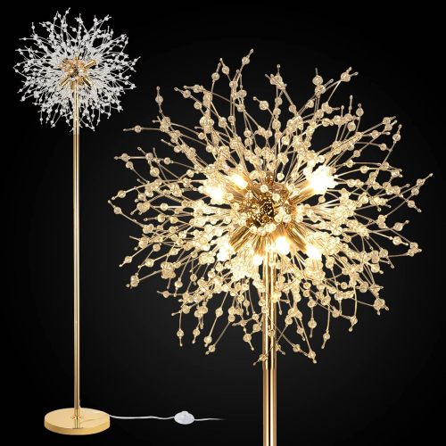 69-Inch Golden K9 Crystal LED Floor Lamp with Foot Switch