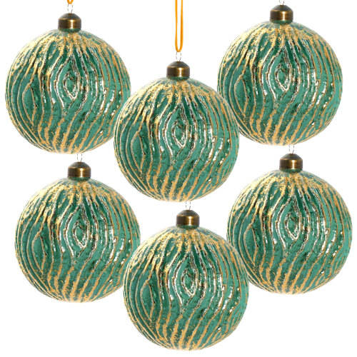 3.9-Inch Green Glass Christmas Ball Ornaments, Set of 6 for Holiday Decor
