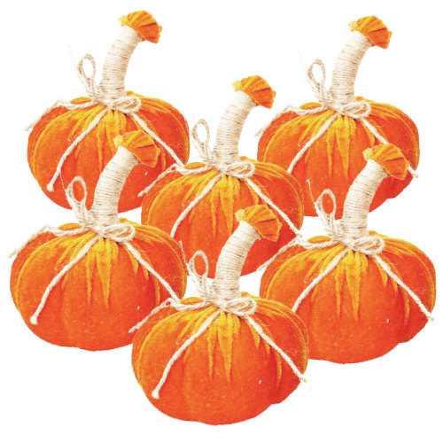 Set of 6 Orange Medium Pumpkin Ornaments, 5 x 7-Inch Polyester