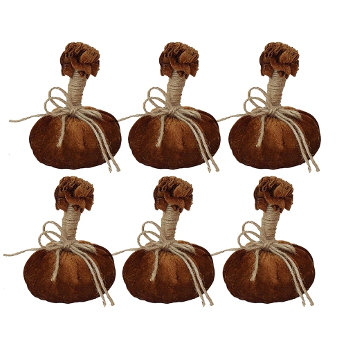 4 x 5.5 in. Small Pumpkin Ornaments, Set of 6, Brown Polyester