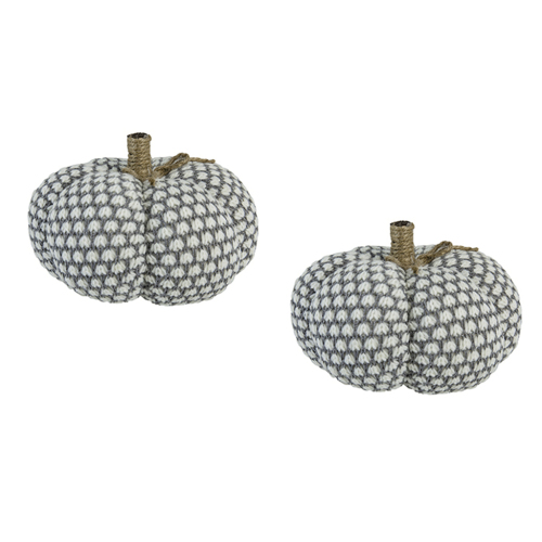 Set of 2 Gray Polyester Knitted Pumpkin Ornaments, 8 x 8 x 6.3 in