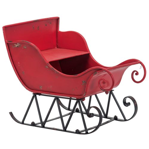 Large 39-Inch Red and Black Iron Christmas Santa Sleigh Decor