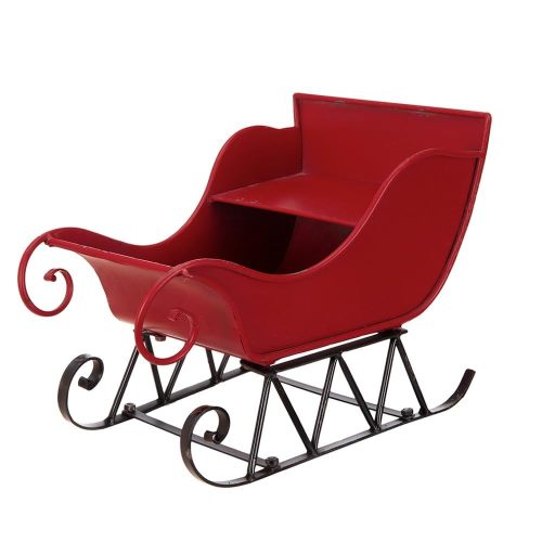 Distressed Red and Black Iron Santa Sleigh Decor, 14.5 x 10 x 11 in.