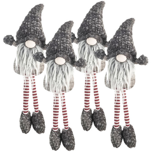Set of 4 Gray Polyester Christmas Gnome Table Decorations, 20.1 in.
