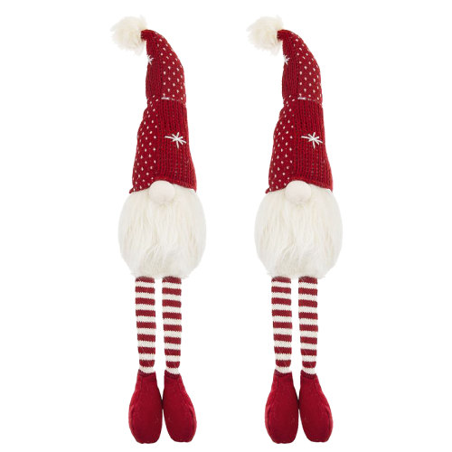 Set of 2 Red Polyester Christmas Gnome Decorations, 20.1-Inch