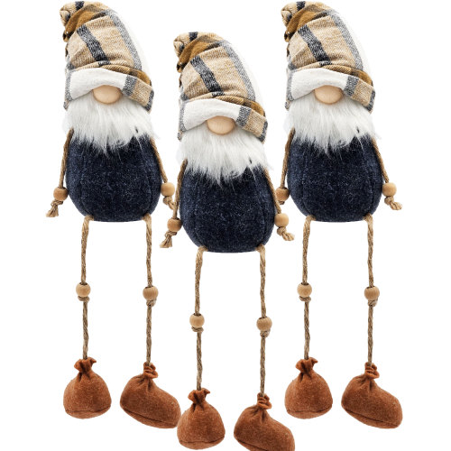 3-Piece Brown Thanksgiving Gnome Decor Set, 20.1-Inch Polyester Blend