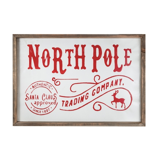 26 x 18-Inch Blue & Brown Iron and Wood North Pole Wall Sign