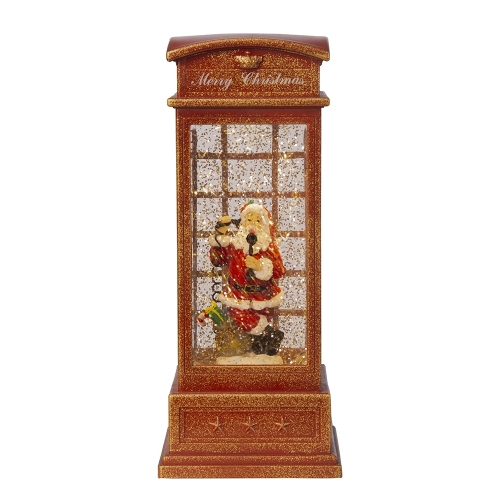 Red 4 x 4 x 10-Inch Plastic Lighted Santa Phone Booth Water Spinner