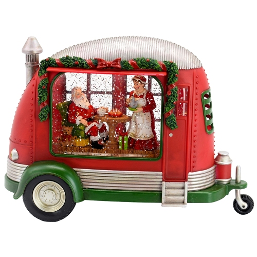 Red Plastic Santa Camper LED Water Spinner, 11.3 x 4.4 x 8 In.