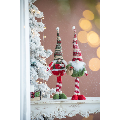 Set of 2 Multicolor Polyester Standing Holiday Gnomes, 29.5-Inch