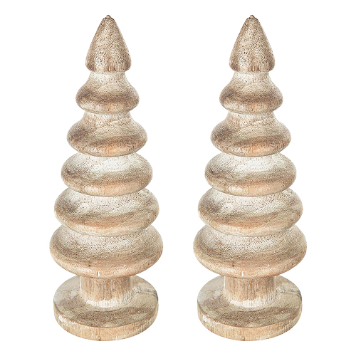 2-Piece Natural Wood Tree Table Decor Set, 2.6 x 7.7 Inches