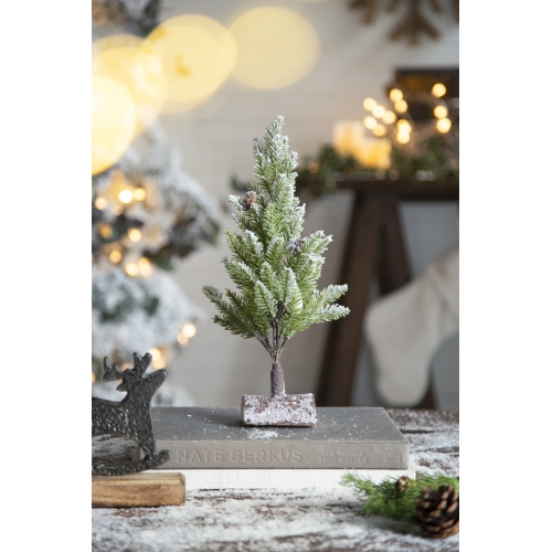 Set of 2 Green 13.5-Inch Polyethylene Christmas Trees on Wood Bases
