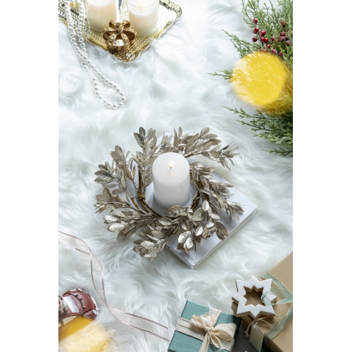 Set of 6 Champagne Plastic Boxwood Candle Rings, 11.8-Inch