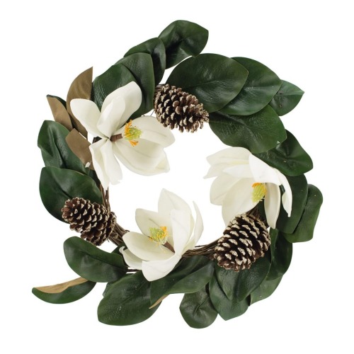 22-Inch Creamy White Magnolia Wreath, Polyethylene Home Decor