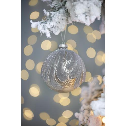 Set of 6 Silver Glass Christmas Tree Ball Ornaments, 3.9-Inch