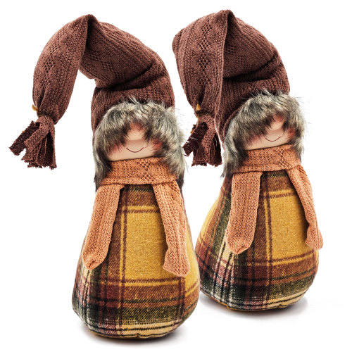 Set of 2 Brown Fall Gnome Decorations, Polyester Blend Table Accents