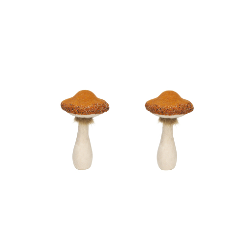 2-Piece Beige & Orange Polyester Mushroom Holiday Ornaments, 8 x 8 x 14 in