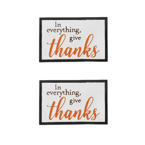 Set of 2, 16x10.5" Thanks Wall Sign, Wall Art Decor for Harvest Festival Fall Festival & Thanksgiving Table Decorations - White - Iron