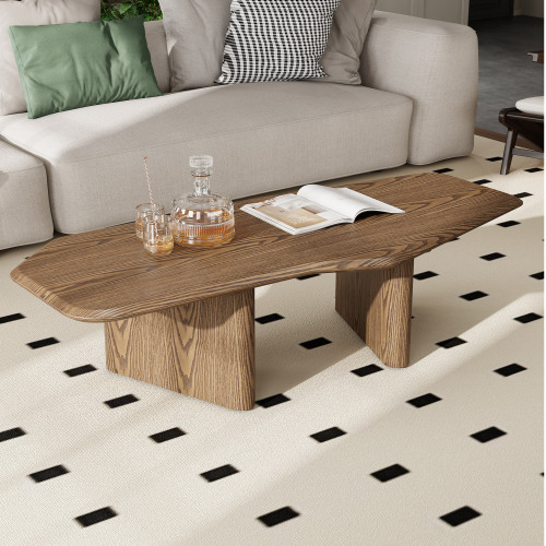 47.2-Inch Walnut Ash Veneer Solid Wood and MDF Pedestal Coffee Table