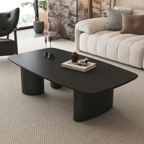51.2-Inch Black MDF Coffee Table with Rustic Ash Veneer Finish